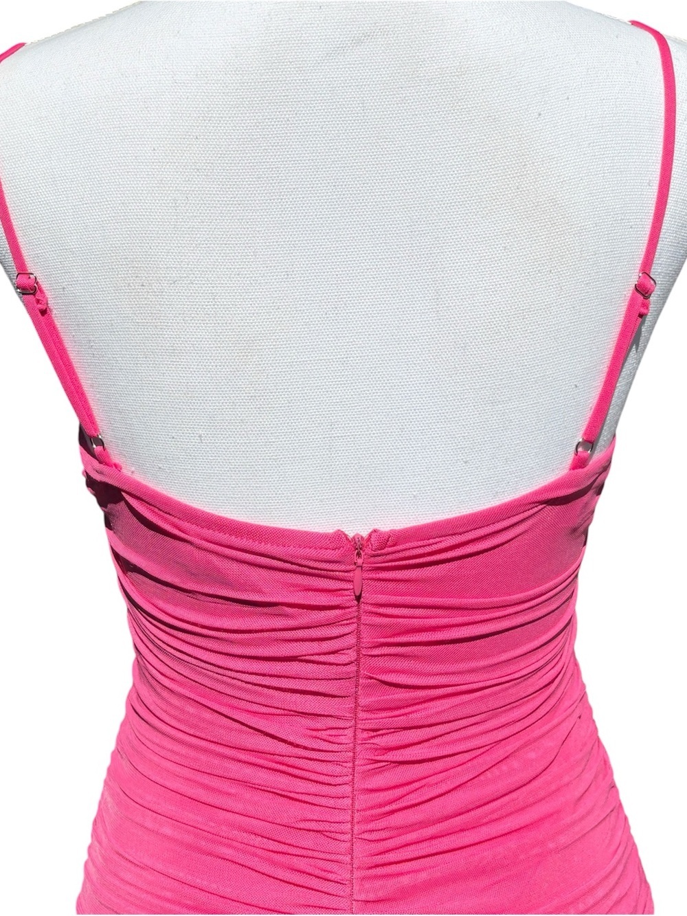 Princess Polly Calliope Hot Pink Ruched Mesh Mini Dress Bodycon Strappy Size 4 - Picture 4 of 16